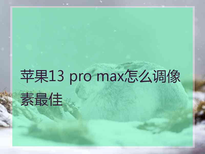 苹果13 pro max怎么调像素最佳