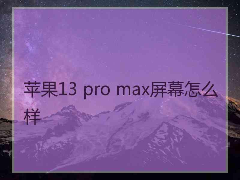 苹果13 pro max屏幕怎么样