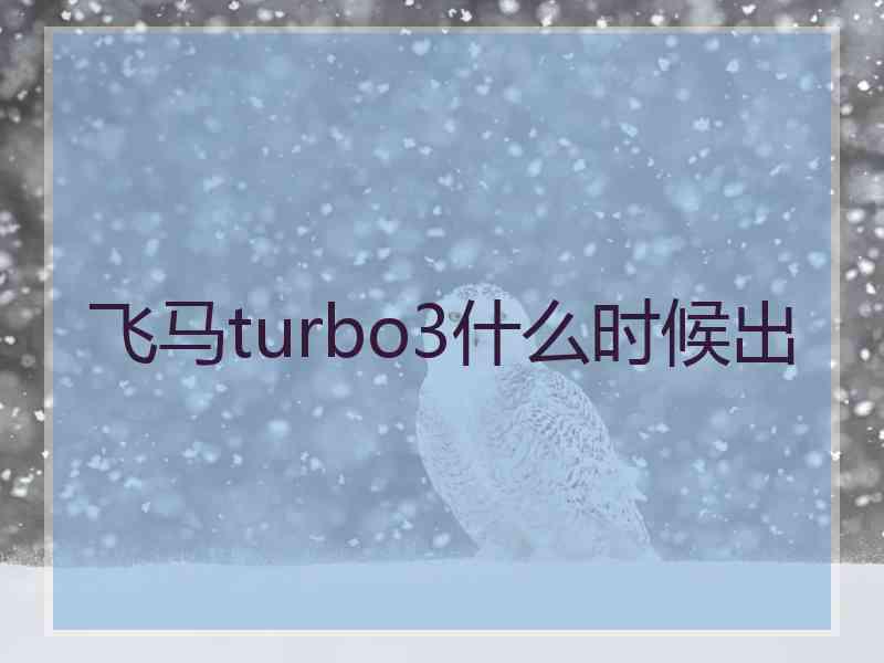 飞马turbo3什么时候出