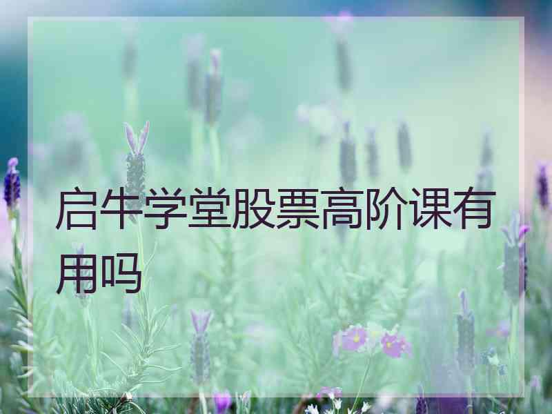 启牛学堂股票高阶课有用吗