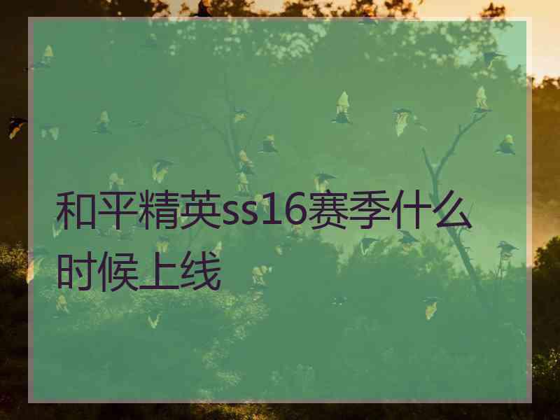 和平精英ss16赛季什么时候上线