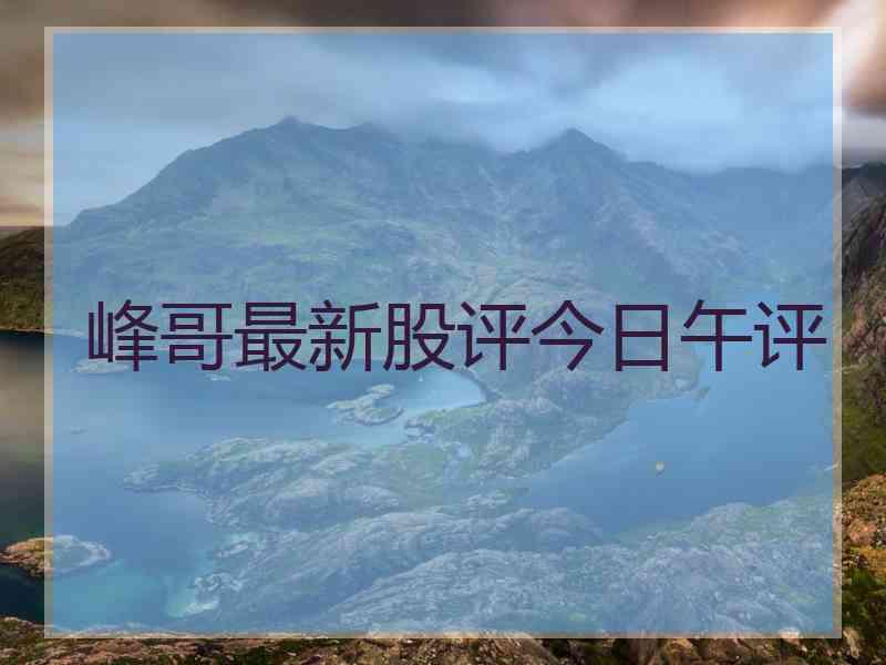 峰哥最新股评今日午评