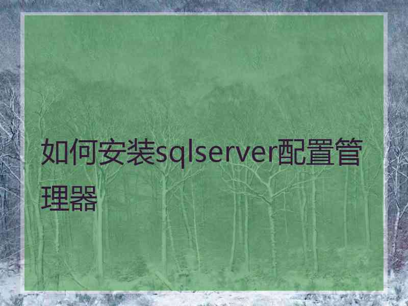 如何安装sqlserver配置管理器