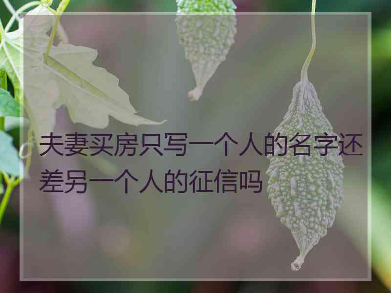 夫妻买房只写一个人的名字还差另一个人的征信吗